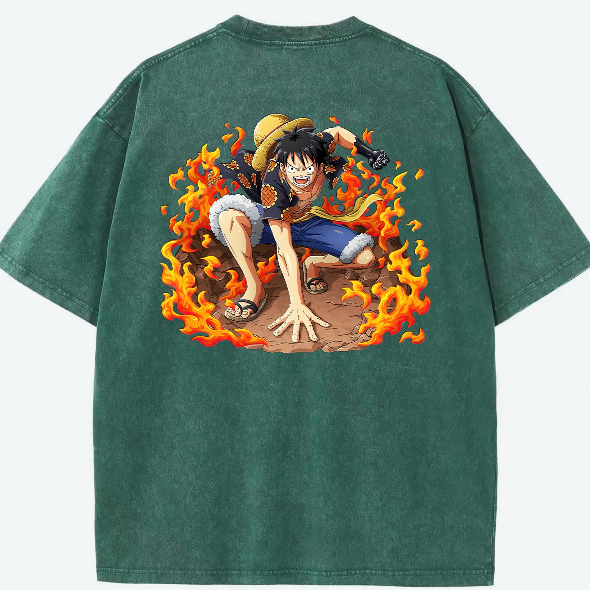 ワンピース モンキー・D・ルフィ ONE PIECE Monkey D. Luffy 綿100% ヴィンテージ風 半袖Tシャツ（背面プリント）